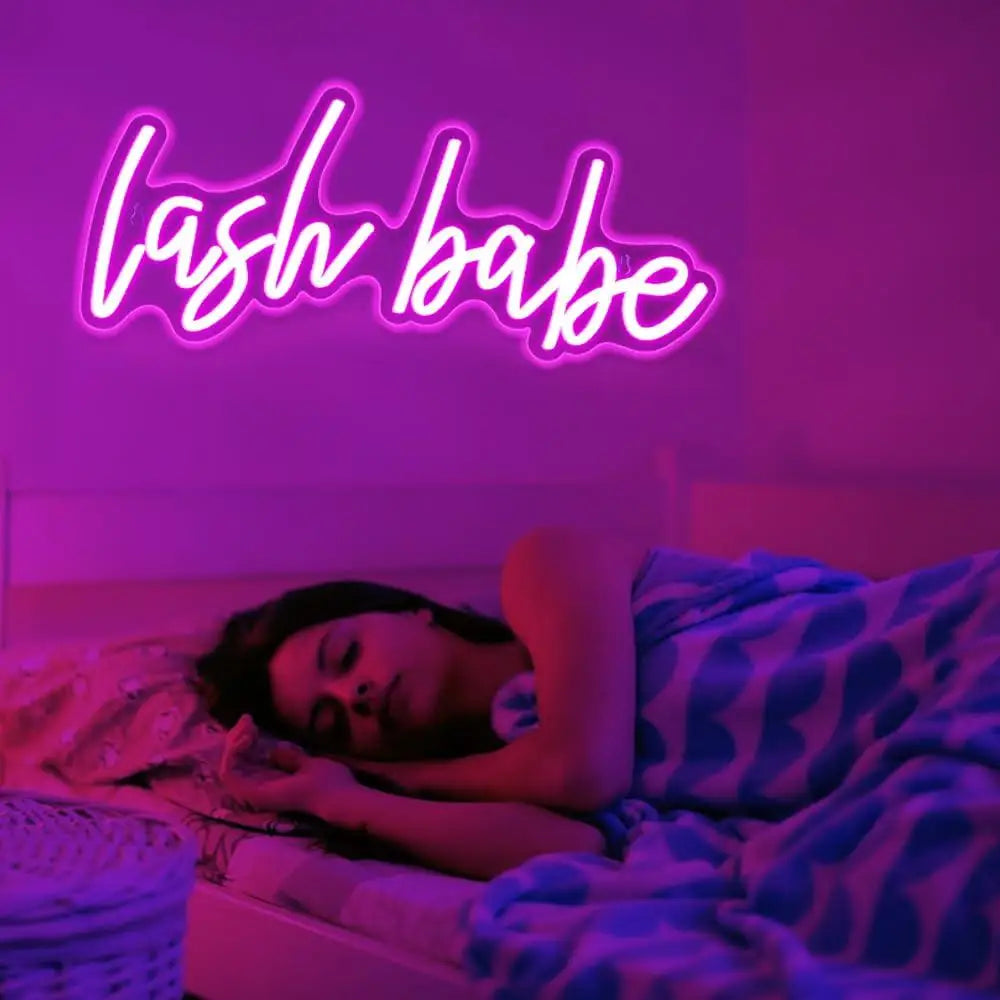 Lash Room Neon Sign USB Dimmable LED Light with Lash Babe Theme for Beauty Salon Nails Hair Bar Aesthetic Wall Decor Gifts