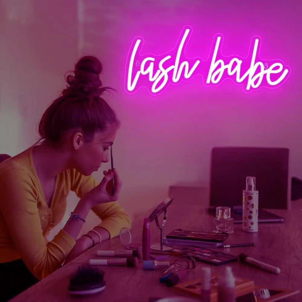 Lash Room Neon Sign USB Dimmable LED Light with Lash Babe Theme for Beauty Salon Nails Hair Bar Aesthetic Wall Decor Gifts