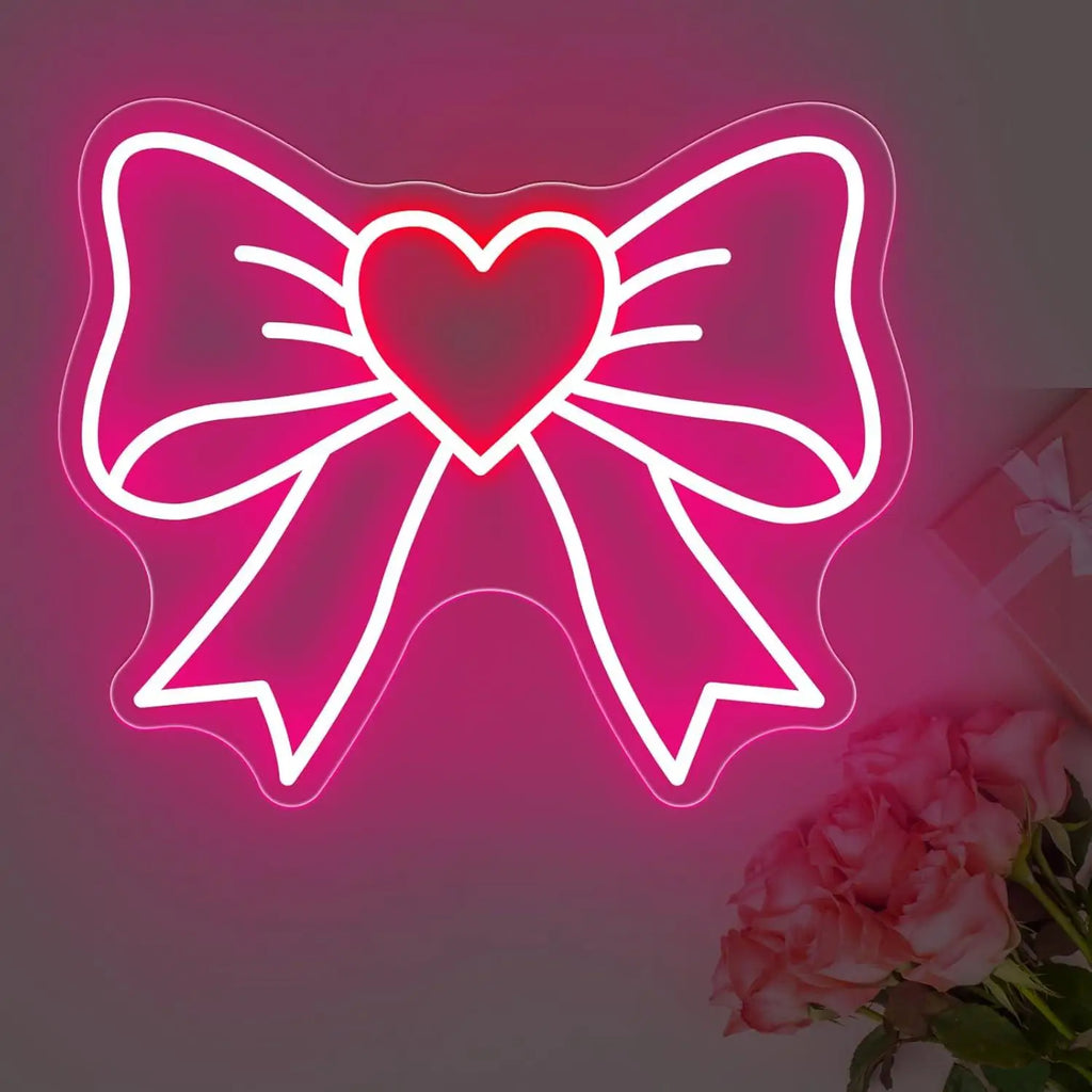 Bow Neon Signs USB Dimmable LED Neon Lights for Girls Room Beauty Salon Nursery Room Decoration Birthday Gift Elegant Wall Art