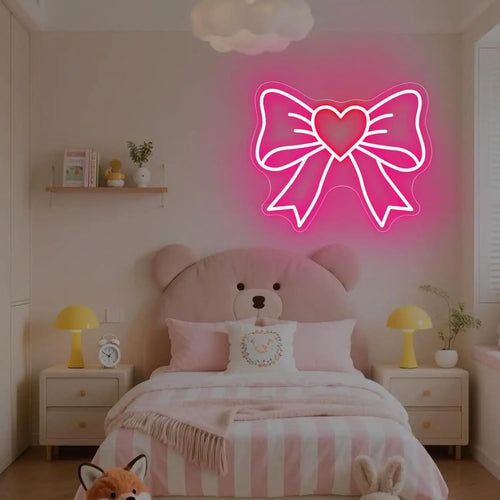 Bow Neon Signs USB Dimmable LED Neon Lights for Girls Room Beauty Salon Nursery Room Decoration Birthday Gift Elegant Wall Art
