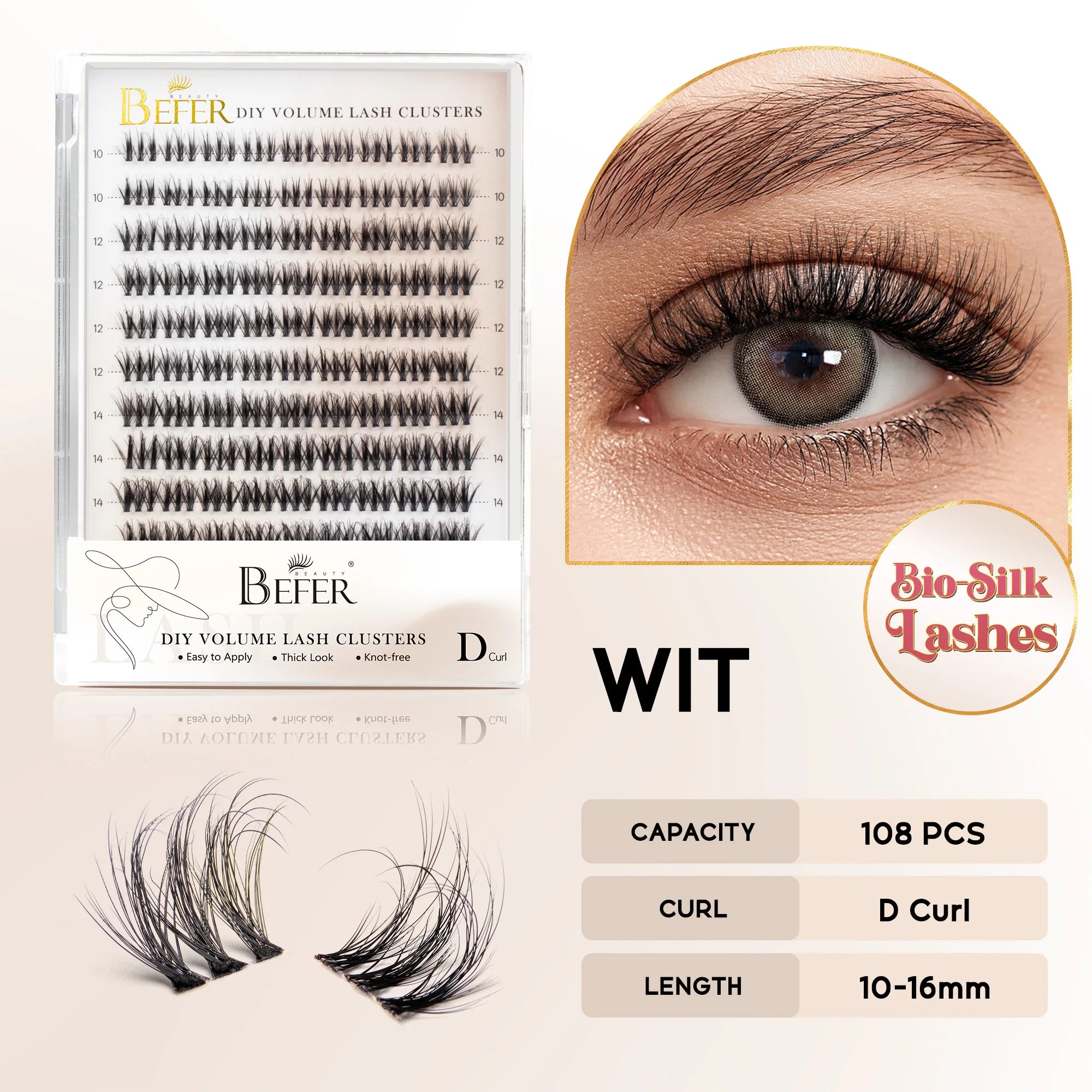 Befer Natural Lashes Clusters D Curl Fluffy Cluster Lashes 10-16mm Hight Quality Soft Super Thin Band False Eyelashes Makeup