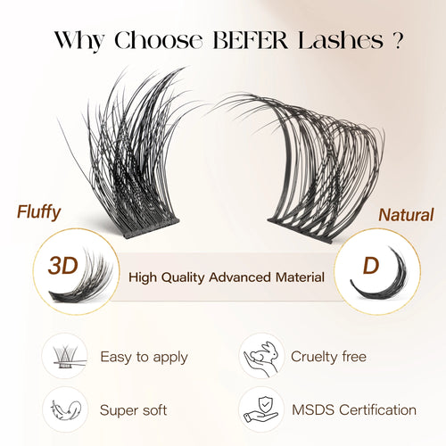 Befer Natural Lashes Clusters D Curl Fluffy Cluster Lashes 10-16mm Hight Quality Soft Super Thin Band False Eyelashes Makeup