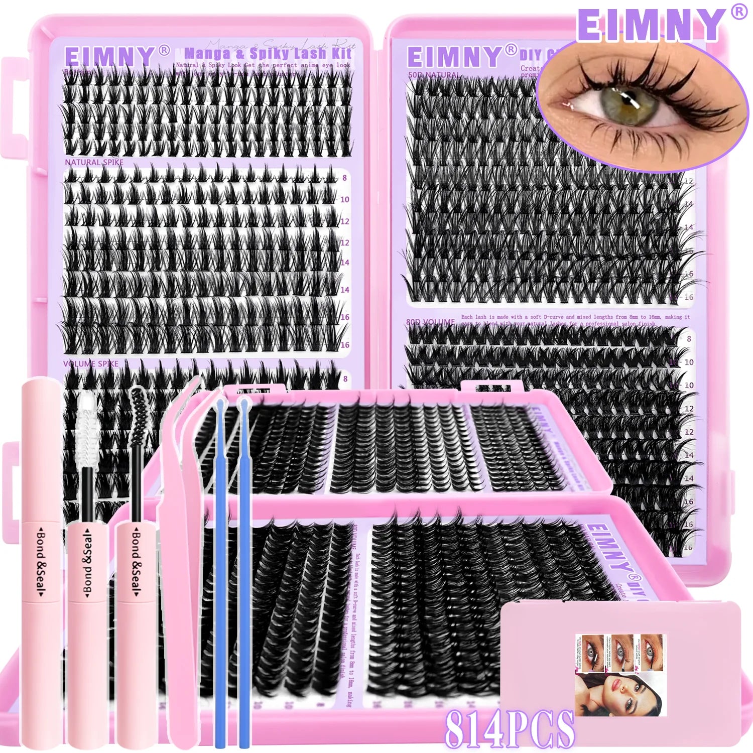 EIMMY 814PCS False Eyelash Set,  All-In-One Beginner Friendly Kit Comes Ultra Soft, Lightweight, Super Easy To Apply Cozy