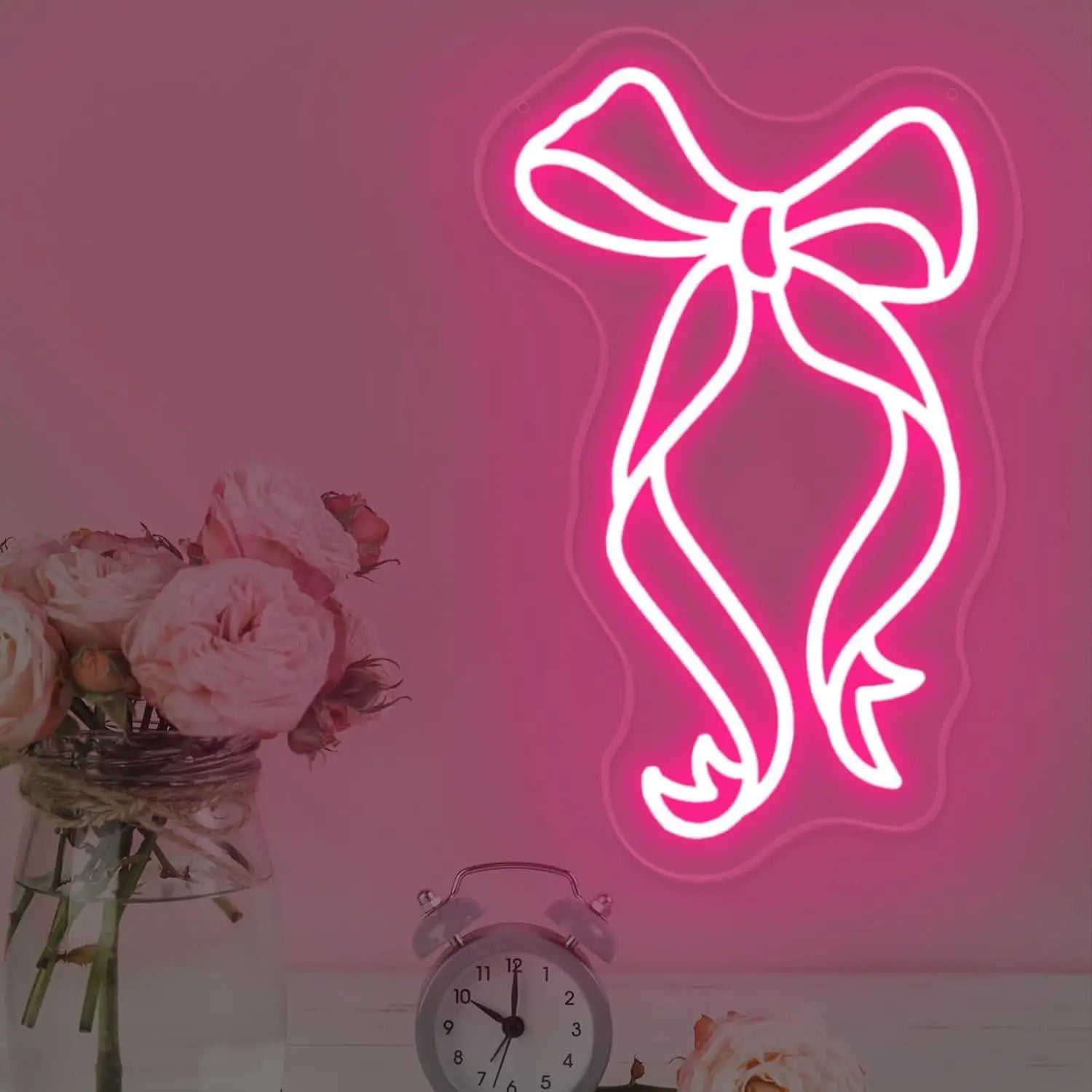 Bow Neon Signs USB Dimmable LED Neon Lights for Girls Room Beauty Salon Nursery Room Decoration Birthday Gift Elegant Wall Art