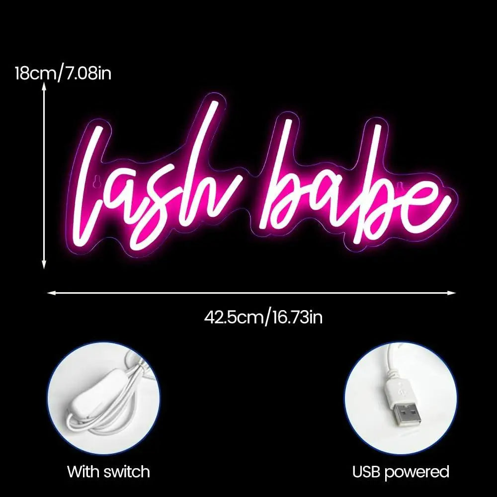 Lash Room Neon Sign USB Dimmable LED Light with Lash Babe Theme for Beauty Salon Nails Hair Bar Aesthetic Wall Decor Gifts