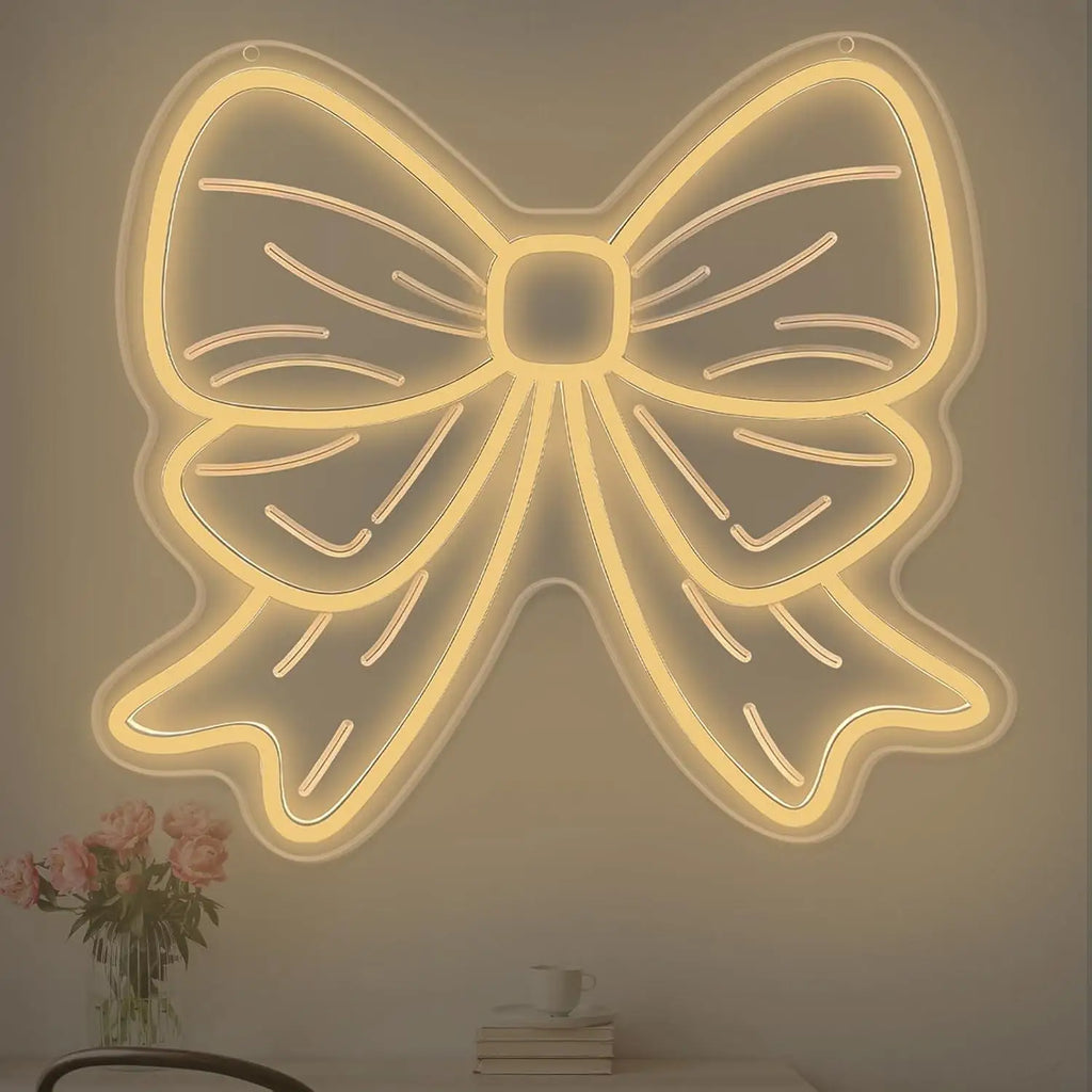 Bow Neon Signs USB Dimmable LED Neon Lights for Girls Room Beauty Salon Nursery Room Decoration Birthday Gift Elegant Wall Art