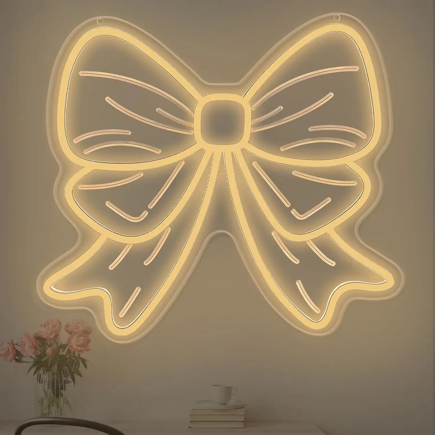 Bow Neon Signs USB Dimmable LED Neon Lights for Girls Room Beauty Salon Nursery Room Decoration Birthday Gift Elegant Wall Art