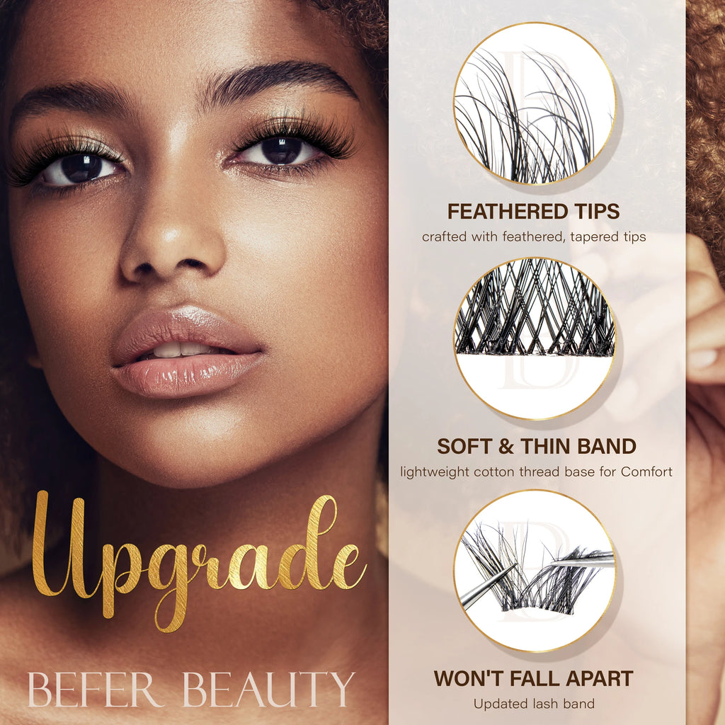 Befer Natural Lashes Clusters D Curl Fluffy Cluster Lashes 10-16mm Hight Quality Soft Super Thin Band False Eyelashes Makeup