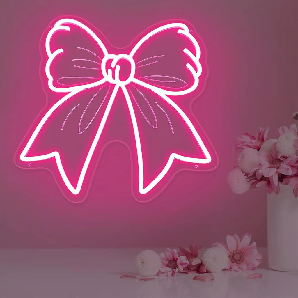 Bow Neon Signs USB Dimmable LED Neon Lights for Girls Room Beauty Salon Nursery Room Decoration Birthday Gift Elegant Wall Art