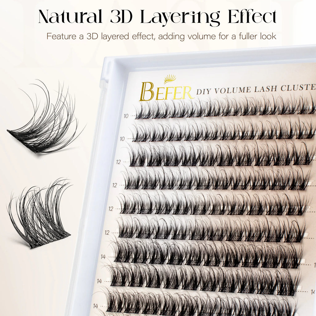 Befer Natural Lashes Clusters D Curl Fluffy Cluster Lashes 10-16mm Hight Quality Soft Super Thin Band False Eyelashes Makeup
