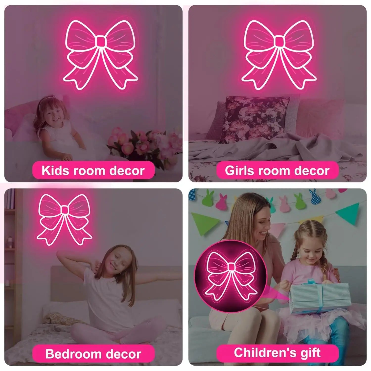 Bow Neon Signs USB Dimmable LED Neon Lights for Girls Room Beauty Salon Nursery Room Decoration Birthday Gift Elegant Wall Art